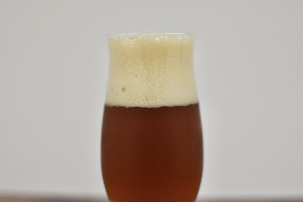 カワバエールをグラスに注いで側面から見た様子